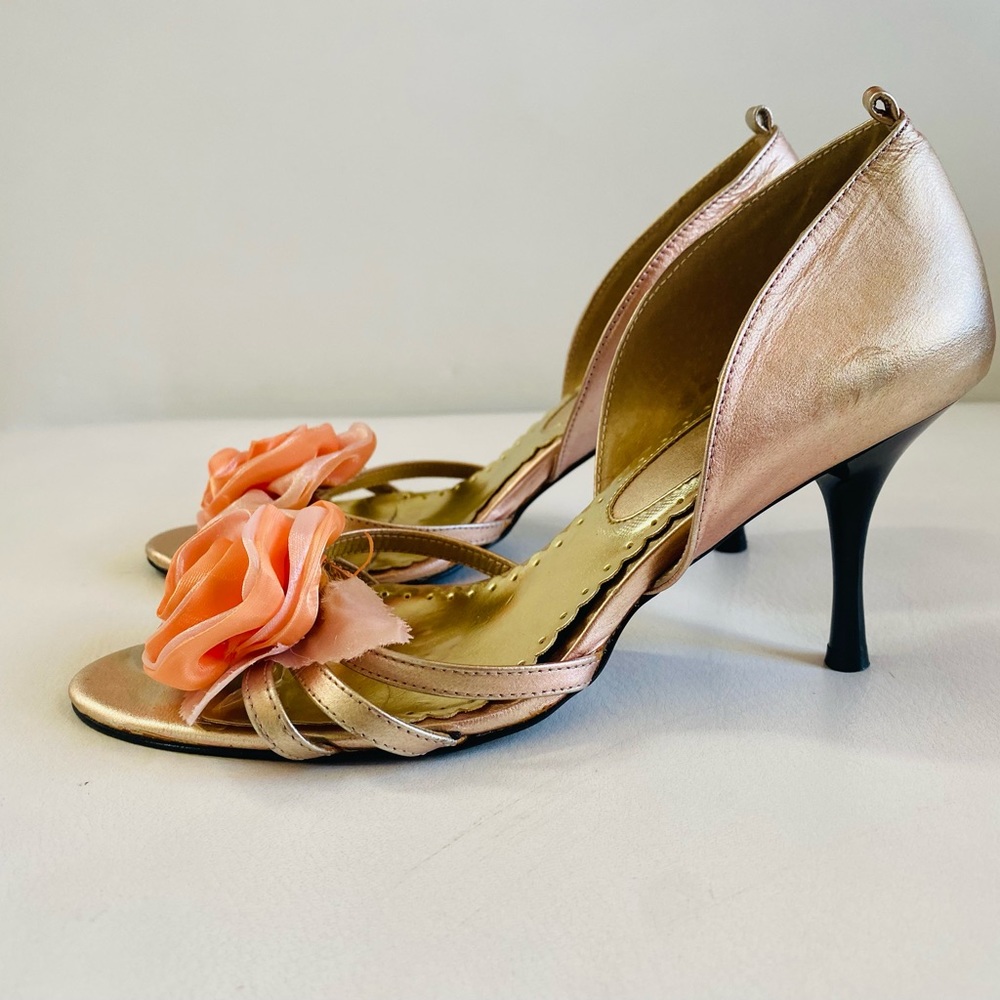 Sim Gold Orange Flower Heels SZ 4.5/5